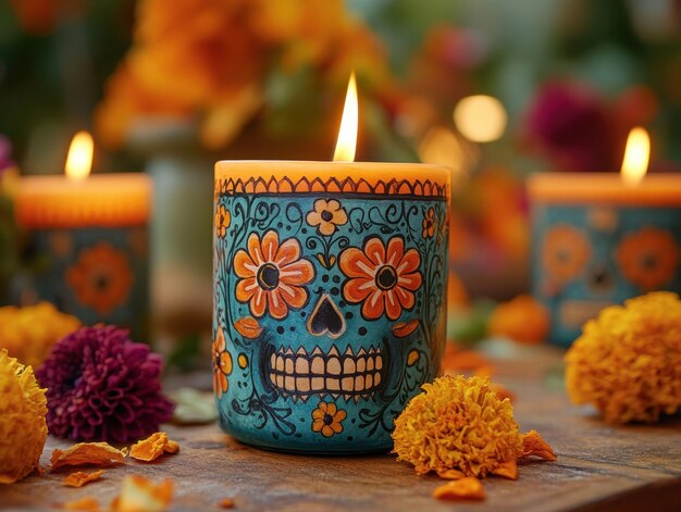 Photo beautiful day of the dead candles images showcasing decorated candles used in altars and celebrations