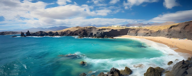 Beautiful day over Playa the Papagayo beach on Lanzarote island Canaries Spain