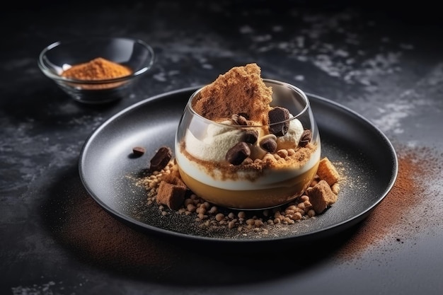 Beautiful Deconstructed Tiramisu With Coffee Foam Micromolecular Cooking Generative AI