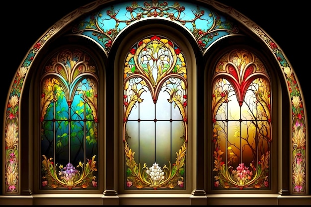 Beautiful decoration arched windows with beautiful stained glass