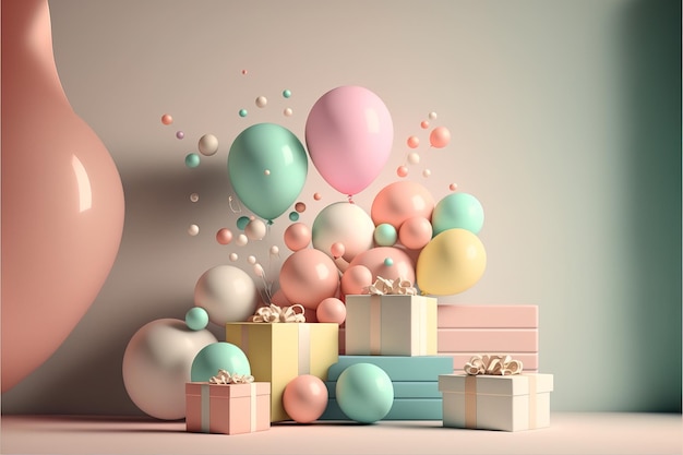 Beautiful decorations for baby shower party near color wall birthday party children Generative AI