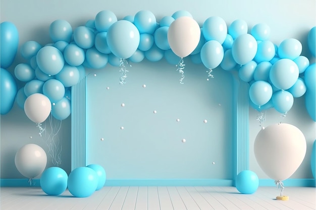 Beautiful decorations for baby shower party near color wall birthday party children Generative AI