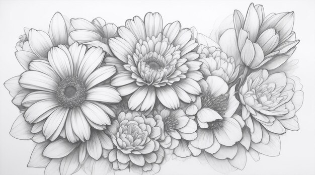 Beautiful decorative flowers in sketch style Generative AI