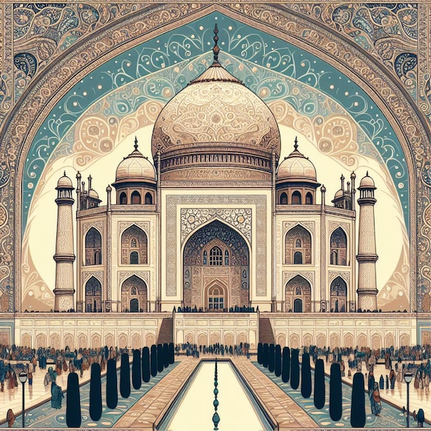 Beautiful decorative illustration of the Taj Mahal Taj Mahal illustration Generative AI