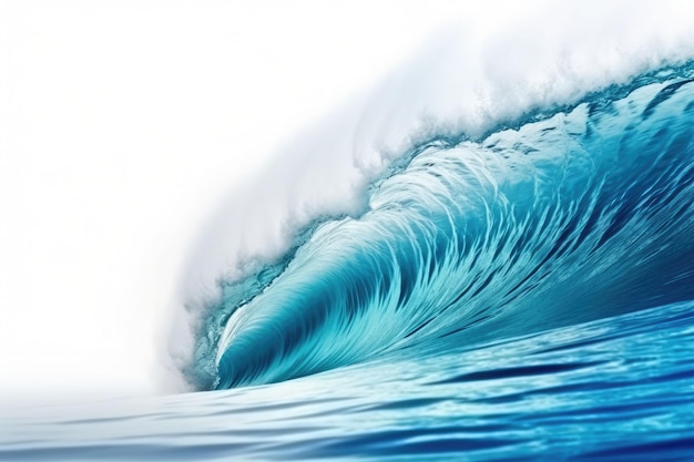 Beautiful deep blue tube wave in the ocean on white background Generative AI