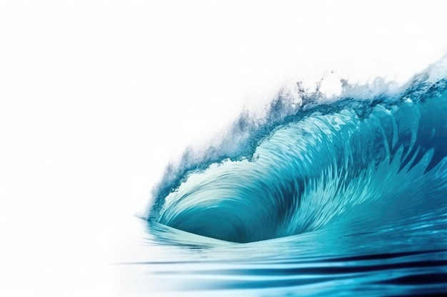 Beautiful deep blue tube wave in the ocean on white background Generative AI