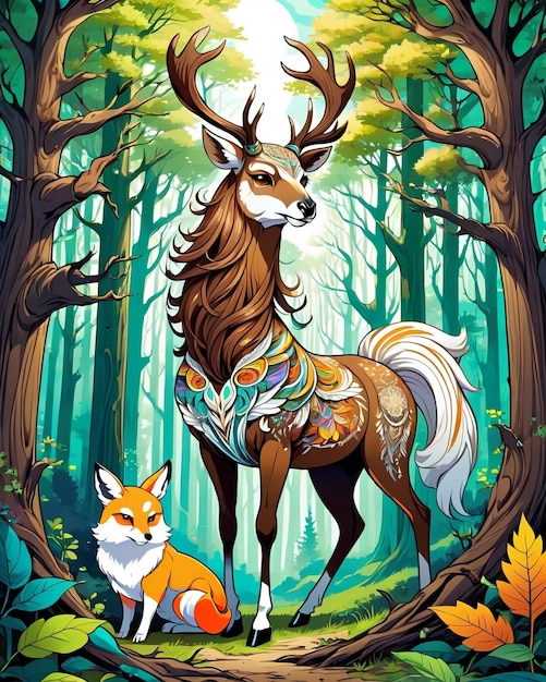 A beautiful Deer a brown horse a white owl a beautiful fox all in wood nature mesmerizing