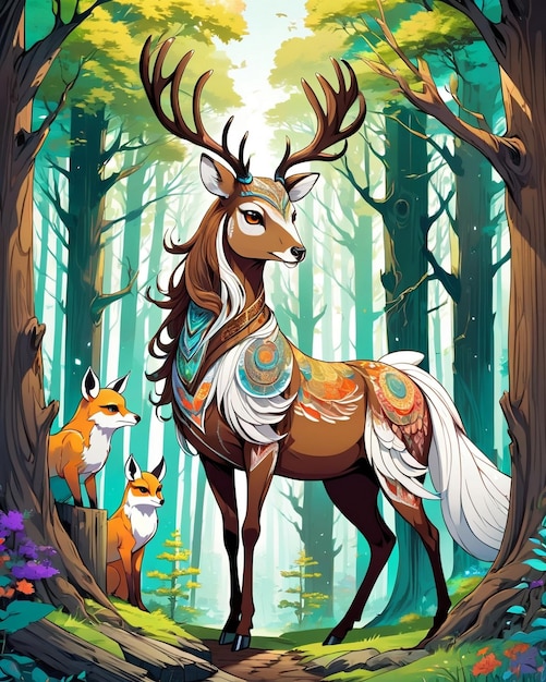 A beautiful Deer a brown horse a white owl a beautiful fox all in wood nature mesmerizing