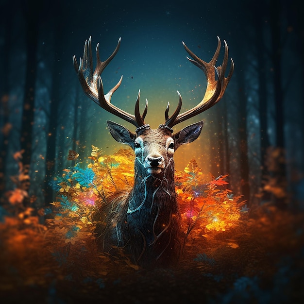 Beautiful deer digital painting drawing background lighting Generative AI