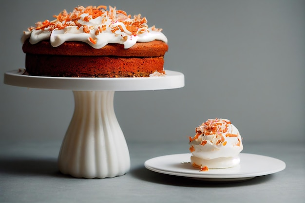 Beautiful delicious carrot cake with cream on stand