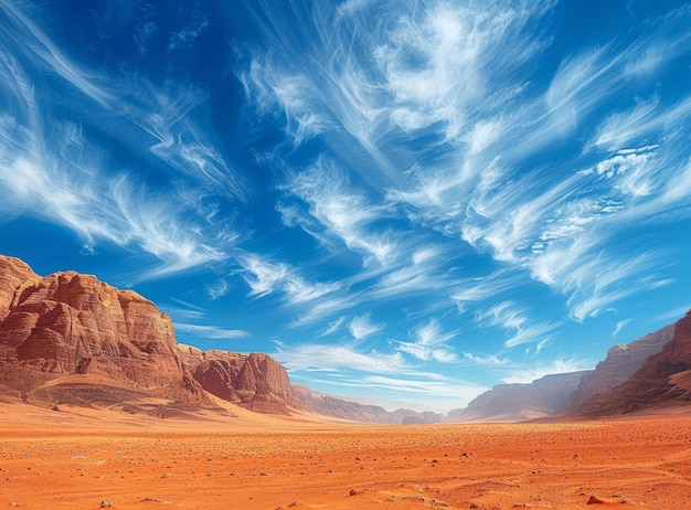 Beautiful desert landscape with blue sky and white clouds