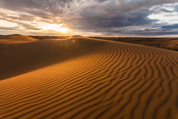 Beautiful desert landscape with a colorful sunset Desert background