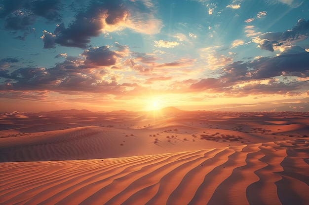 Beautiful Desert Landscape with a Stunning Sunset in the Background