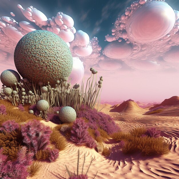 Photo beautiful desert planet with plants nature emitting wallpaper ai generated art