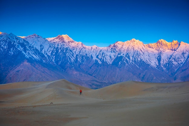 Beautiful desert at sunrise on mountain landscape background