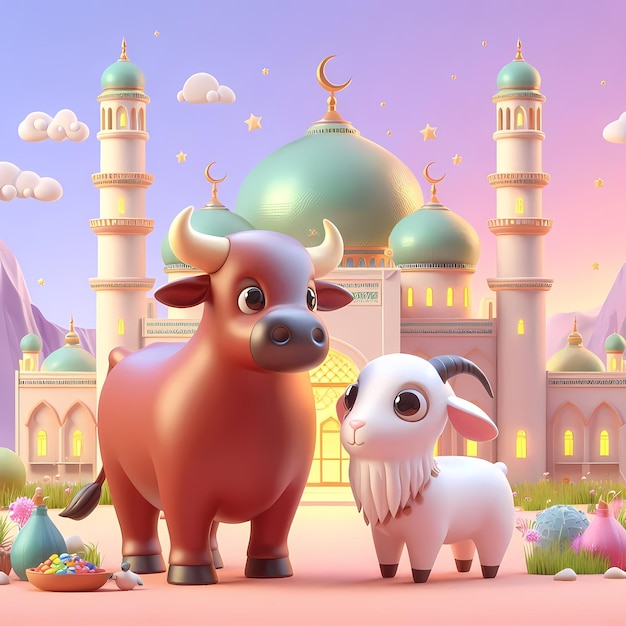 The beautiful design of Goat and Cow in front of the mosque was created for the Islamic mega event