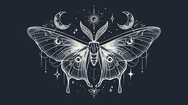 A beautiful detailed illustration of a Luna moth with intricate details