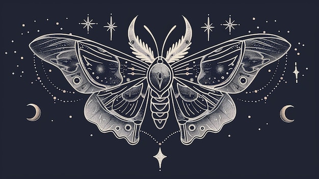 A beautiful and detailed illustration of a moth with intricate patterns on its wings