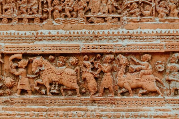 Photo beautiful details and bas reliefs of ancient hindu pancharatna temple temple of the five jewels in puthia bangladesh