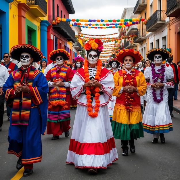 Beautiful Dia de Muertos Sugar Skulls and Marigolds