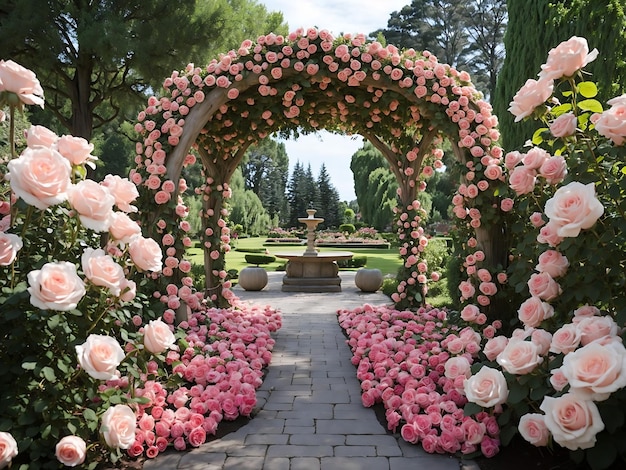 Beautiful display of roses in a large garden setting Ai generation