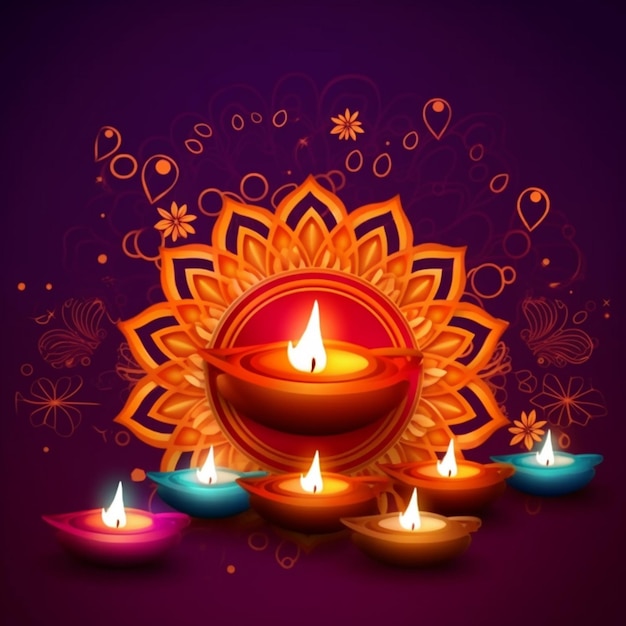 A beautiful diwali background with lit candles and floral design generative ai