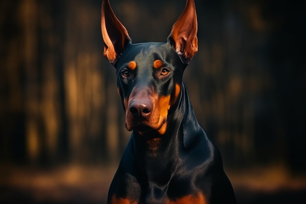 A beautiful Doberman dog on a beautiful natural background A dog in the park on a walk AI Generate