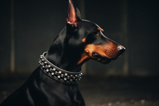 Beautiful Doberman dog on a black isolated background AI Generated