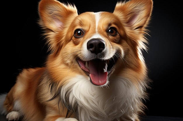 Beautiful dog dog corgi calmly posing isolated over the studios white backgroun generative IA