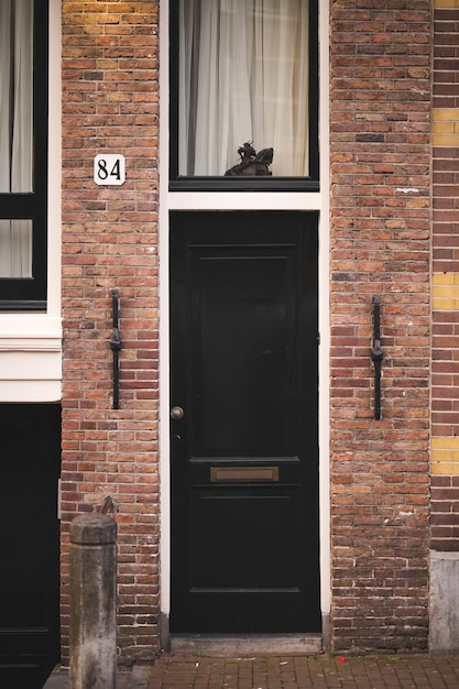 Beautiful door in an old building in the center of Amsterdam The architecture of the city