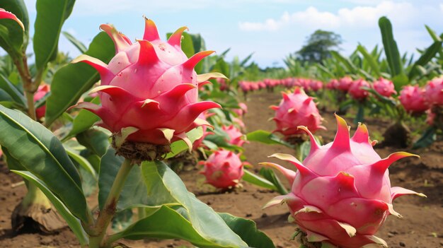 Beautiful dragon fruit in orchard plantation