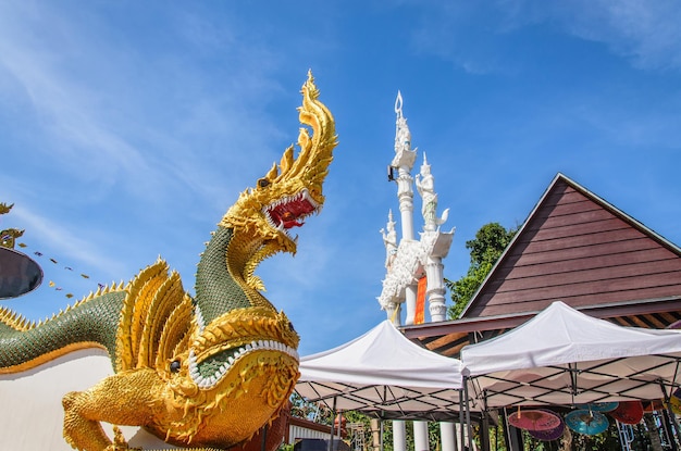 Beautiful dragon head on a blue sky background