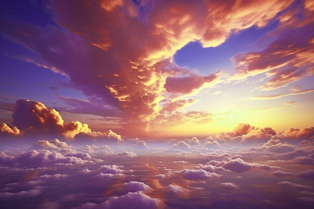 Beautiful Dramatic Cloudscape with Nature Outdoor Concept and Golden Cumulus Clouds Sky at Sunset