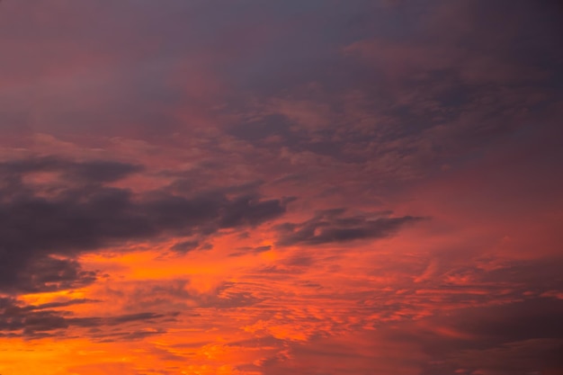 Beautiful dramatic sky. Sunset or sunrise time. Amazing purple clouds. Soft focus photo.