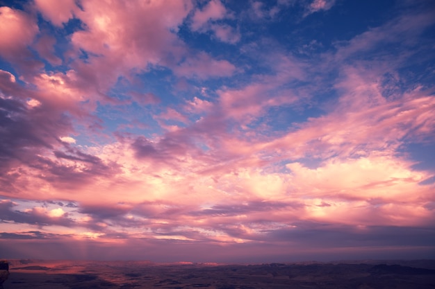 Beautiful dramatic sunset over desert