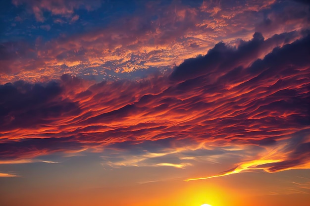 Beautiful dramatic sunset sky with fluffy clouds