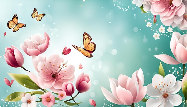 Photo beautiful drawn spring background with flowers