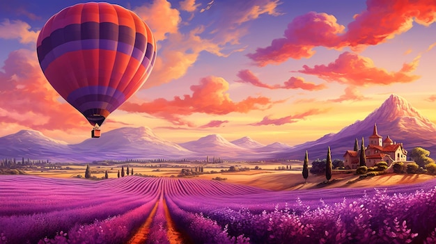 Beautiful dream inspirational landscape with hot air