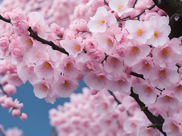 Beautiful Dreamy cherry blossoms as a natural border Ai generated