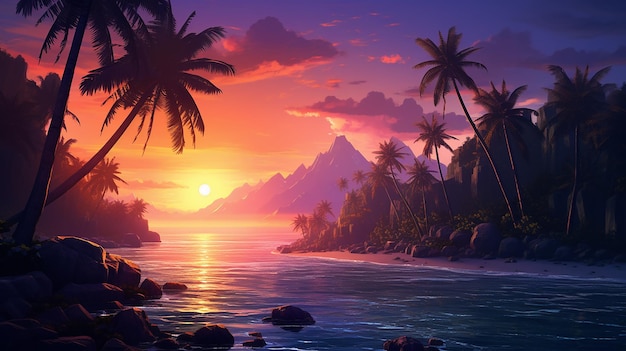 Beautiful_dreamy_sunset_lagoon_jungle_landscape