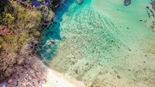 A beautiful drone view of Padang Padang Beach in Bali Indonesia