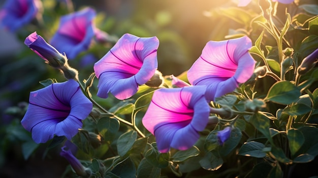 Beautiful dwarf morning glory flower garden images Generative AI