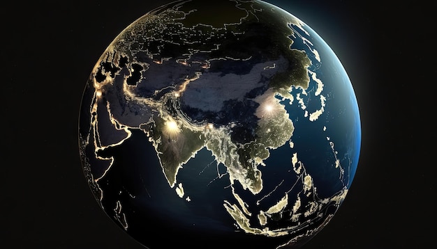 Beautiful earth shining view image on dark background generative AI