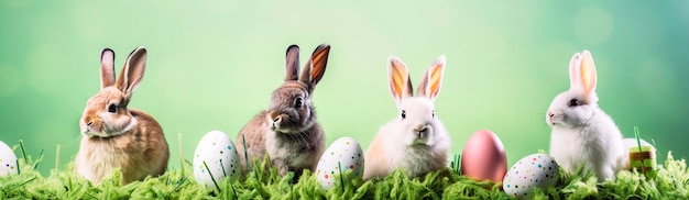 Beautiful easter background with bunny eggs Generative AI