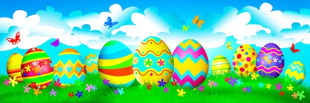 Beautiful Easter background with colorful Easter eggs 3d illustration