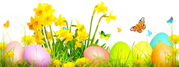 Beautiful Easter background with colorful Easter eggs