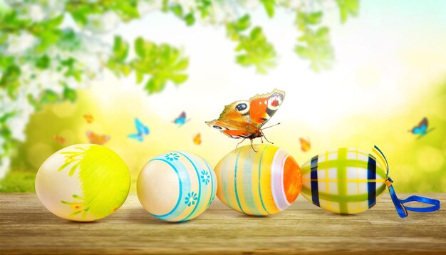 Beautiful Easter background with colorful Easter eggs