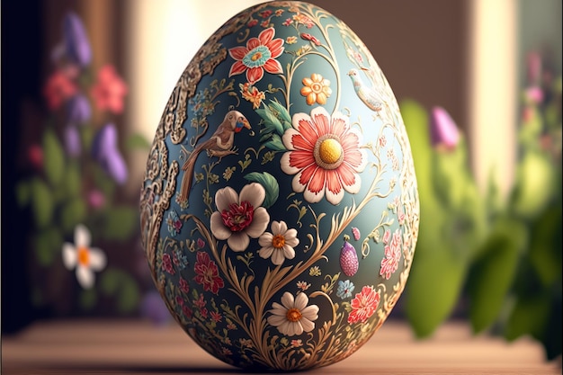 Beautiful easter egg with floral design in easternest