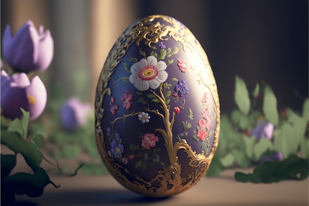 Beautiful easter egg with floral design