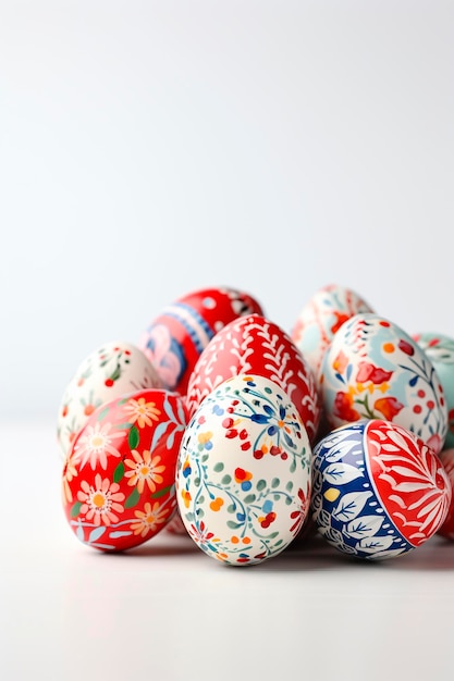 Beautiful Easter eggs on a white background Selective focus